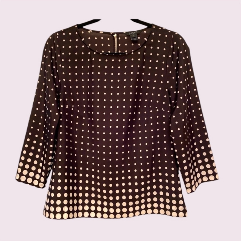 J. Crew Black With White Polka Dots Scoop Neck Blouse - Xsmall